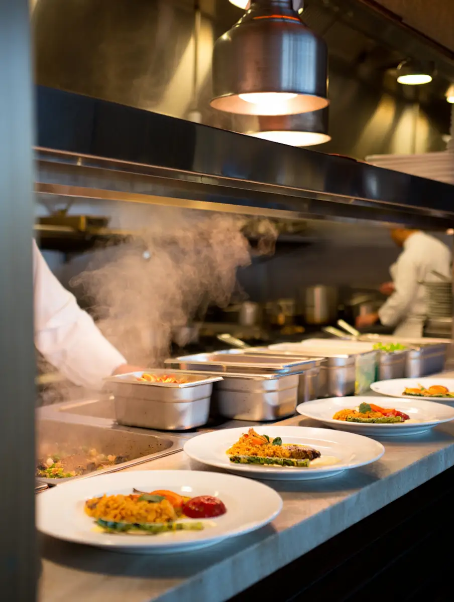 Commercial restaurant chef preparing food in a professional kitchen