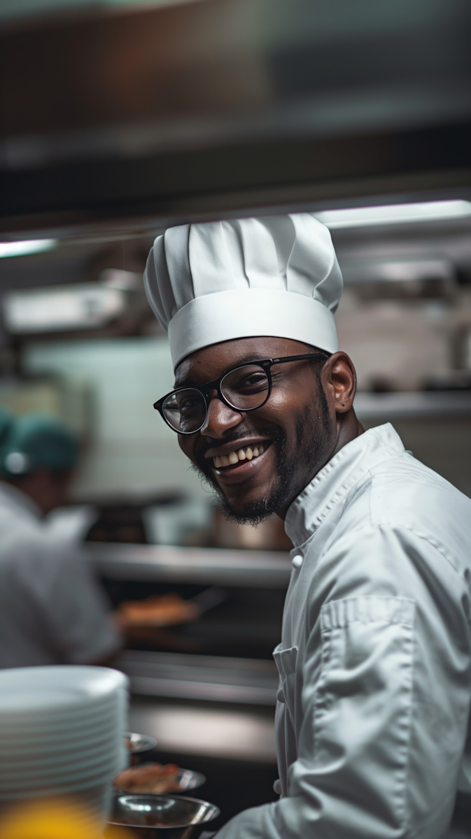Restaurant chef preparing food in a professional kitchen