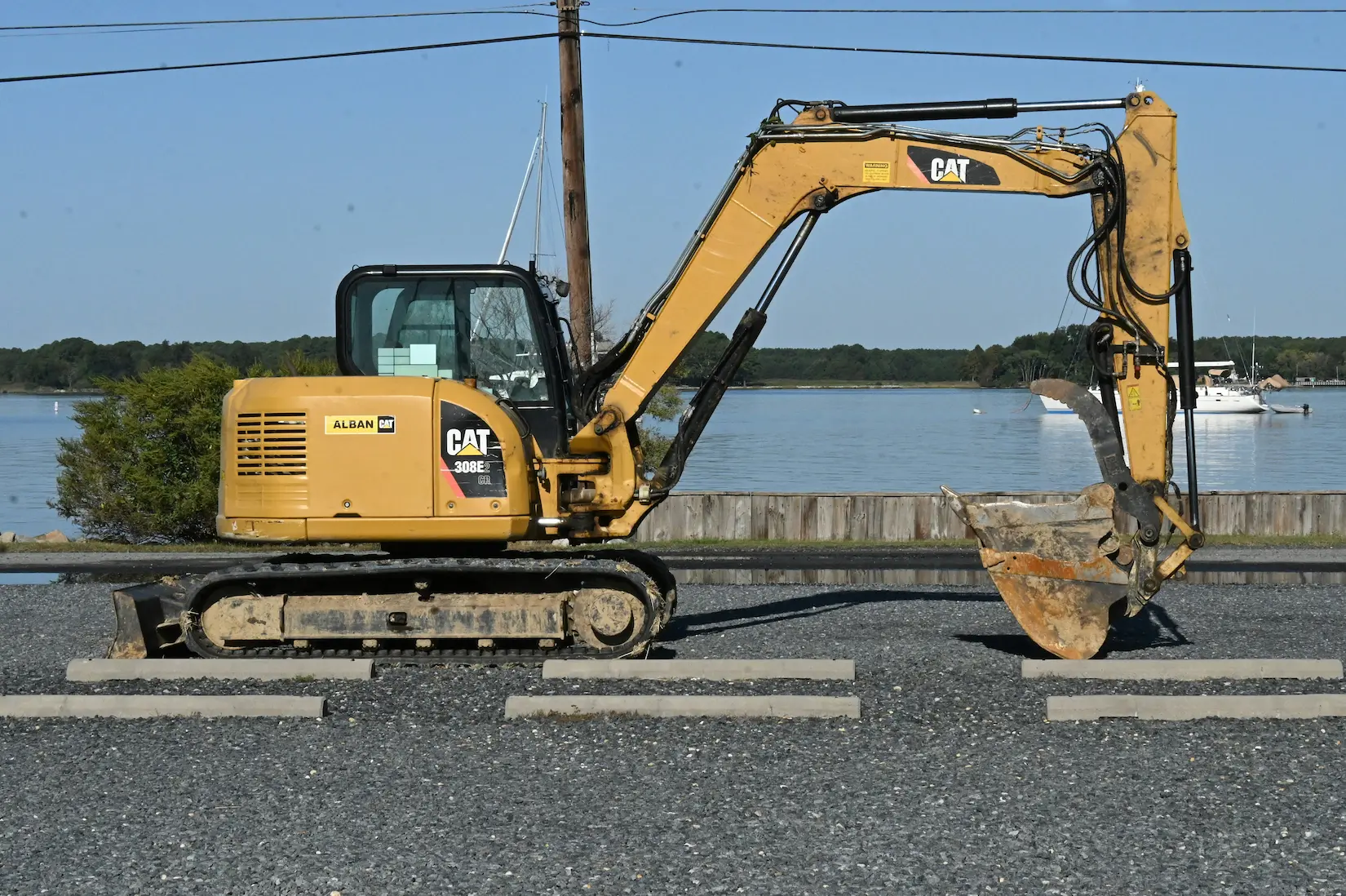 Mini excavator on a live construction site