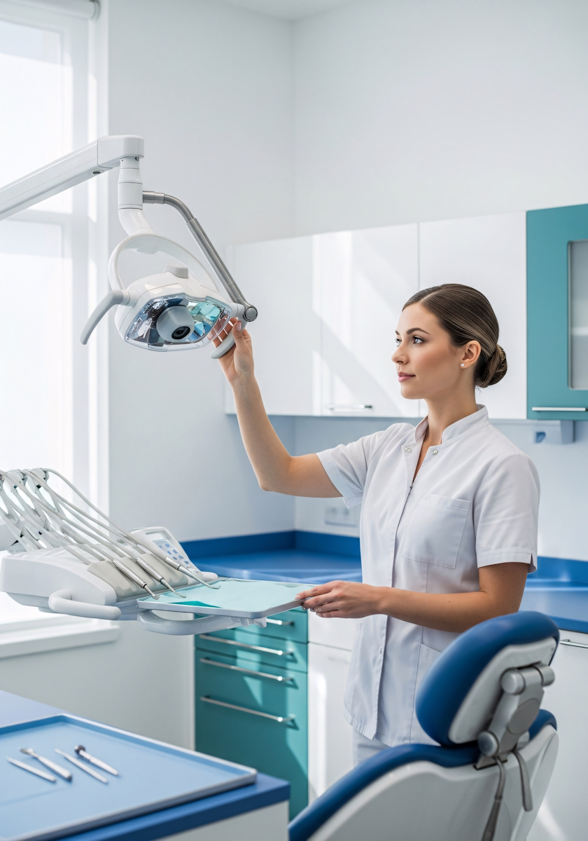 Modern dental office scene with scanner and clinical equipment