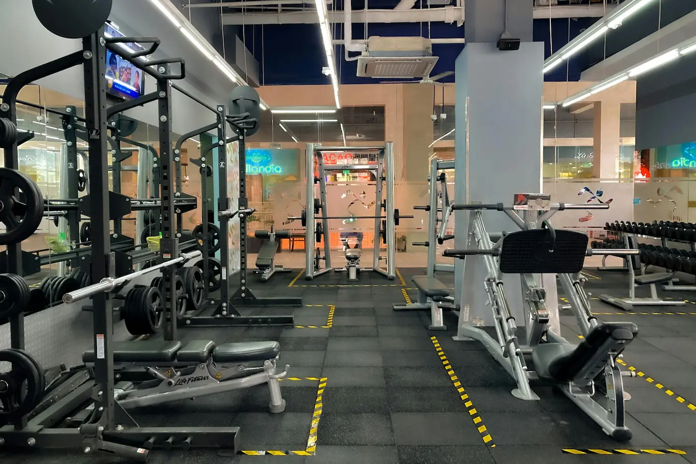Commercial gym equipment in a fitness studio